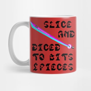 Slice And Diced To Bits and Pieces, v. Code Cyan Magenta Blk Text Mug